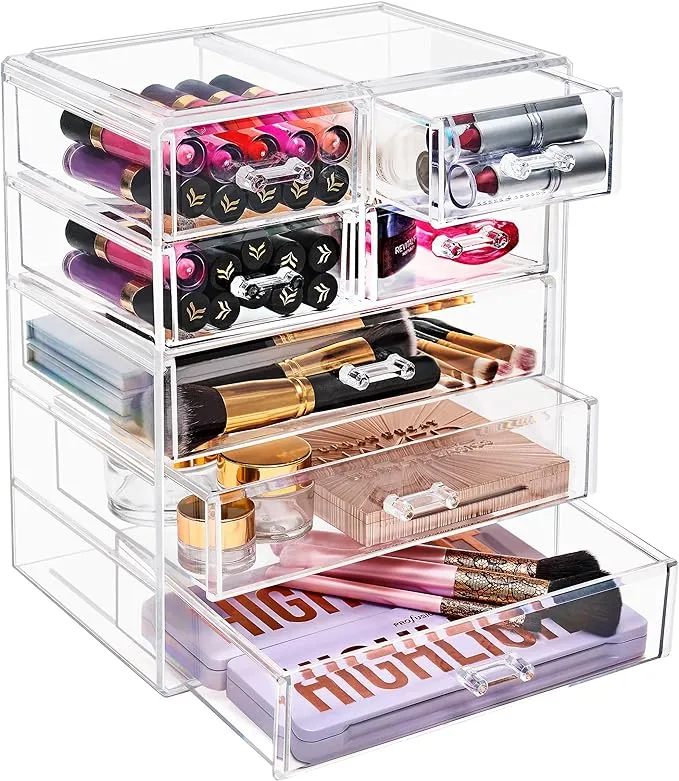 Sorbus Acrylic Makeup Organizer - Organization and Storage Case for Cosmetics Make Up & Jewelry - Big Clear Makeup Organizer for Vanity, Bathroom, College Dorm, Closet, Desk