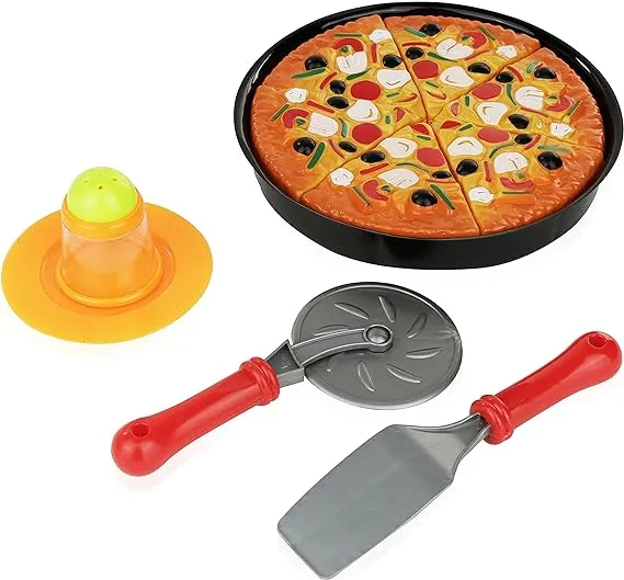 11 Piece Pizza Set for Kids; Play Food Toy Set; Great for a Pretend Pizza Party; Fast Food Cooking And Cutting Play Set Toy.