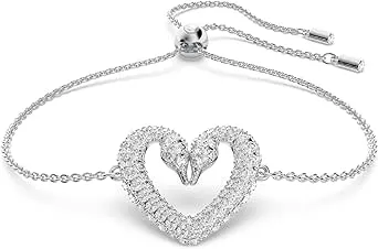 Swarovski Heart Bracelet, White Pavé Crystals, Rhodium Plated from the Una Collection