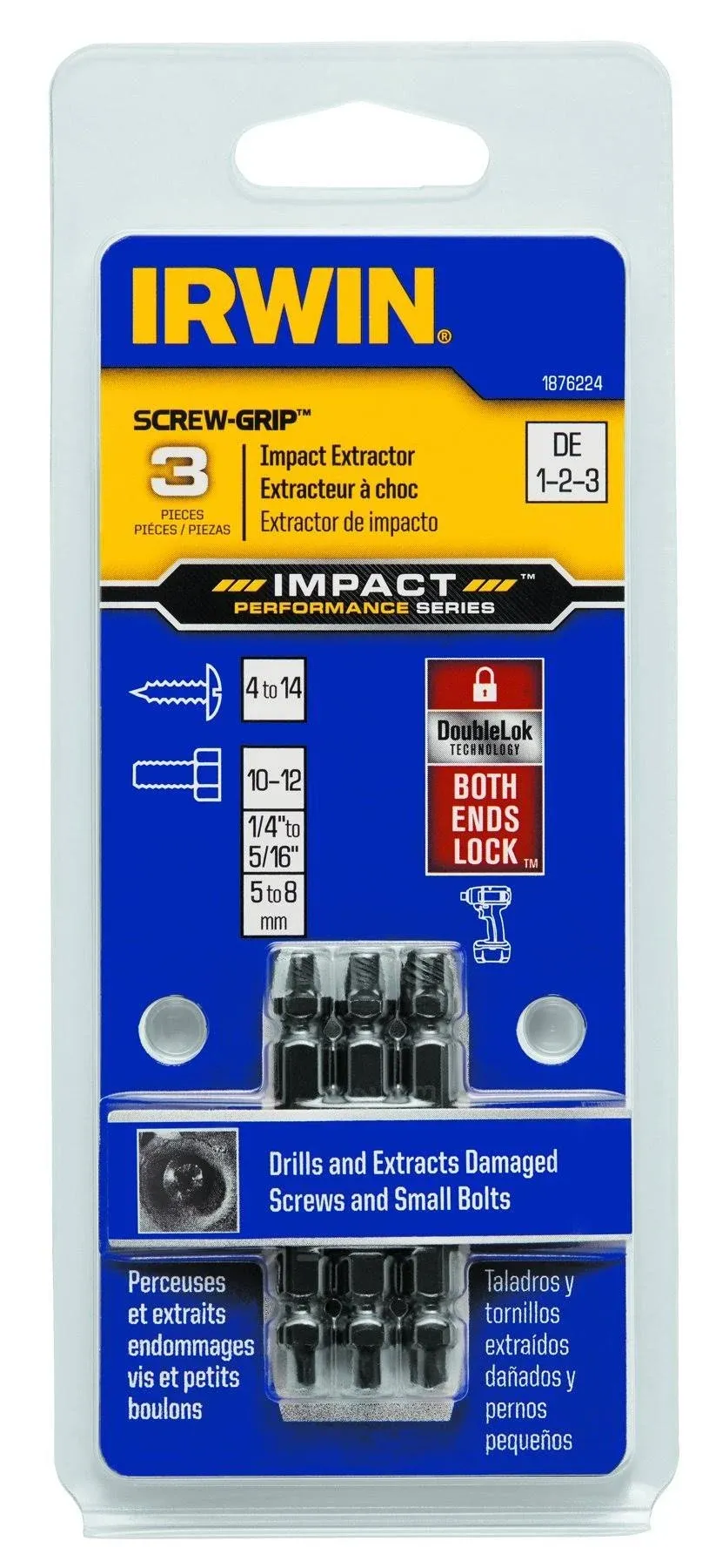 IRWIN 1876224 Impact Performance Series Grip Double-Ended Screw Extractor Insert Bits, 3-Piece