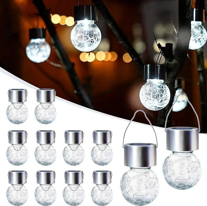 GIGALUMI 12 Pack Solar Outdoor Lights, Solar Hanging Lights for Christmas Decoration-Cracked Glass Solar Lights Outdoor Waterproof for Garden, Yard,