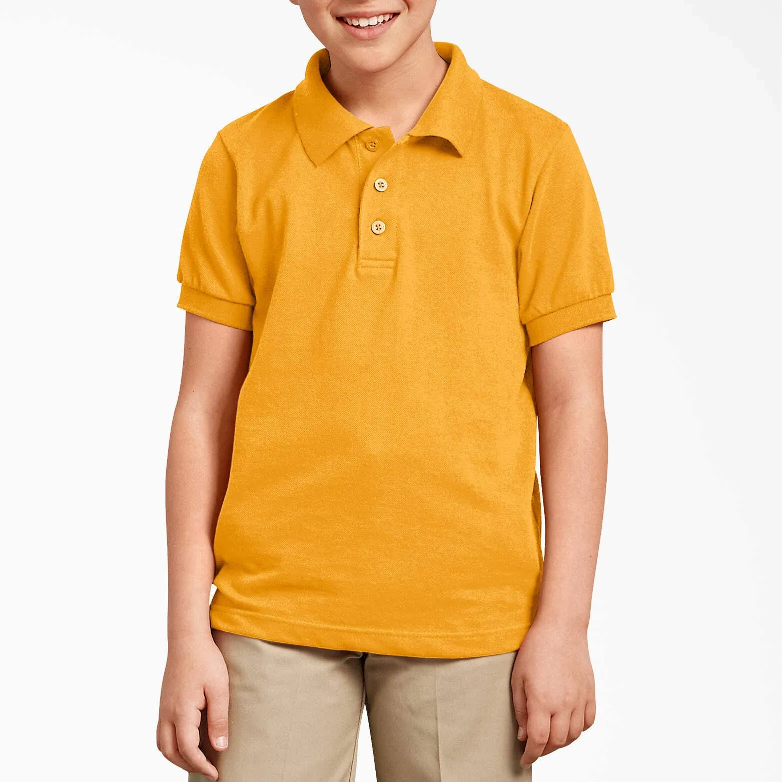 Dickies Boy's Short Sleeve Pique Polo Shirt Gold XS