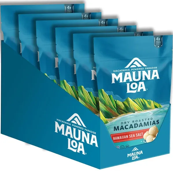 Six Packs Mauna Loa Hawaiian Sea Salt Dry Roasted Macadamias Nuts 4oz Each Cup N