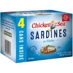 Chicken of The Sea Sardines in Water, Wild Caught, 3.75-Ounce Cans (Pack of 4)