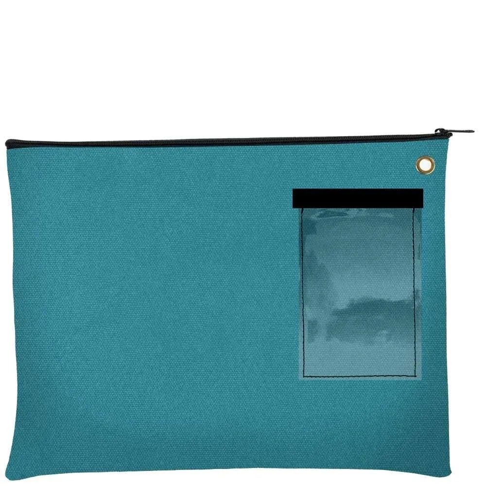 BankSupplies Canvas Interoffice Mailer, 14 oz. - 14W x 11H - Teal - Transit Bag - Large Zipper Bag with Grommet - Use with Padlock or Zip Tie for Security - Interoffice Mail Bag