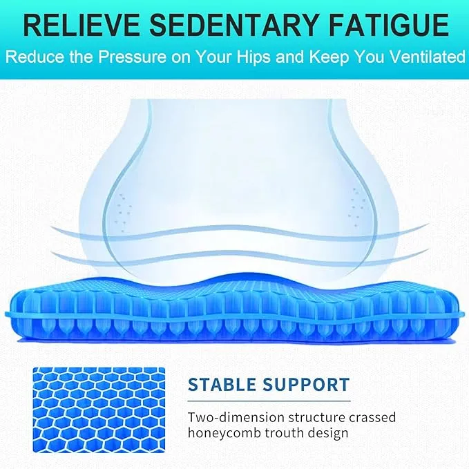 Helishy Gel Seat Cushion - 1.65inch Double Thick Egg Seat Cushion with Non-Slip Cover - Coccyx Cushion for Back & Sciatica Pain - Office