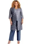 R&M Richards Womens Plus Size Scallop Lace Duster Pant Set