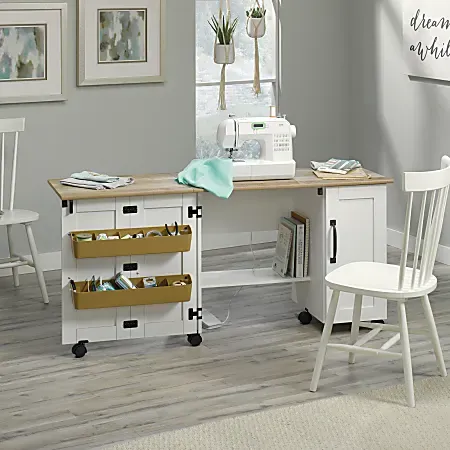 Sauder&reg; Select Sewing And Craft Table, 29&quot;H x 40&quot;W, Soft White/Lintel Oak