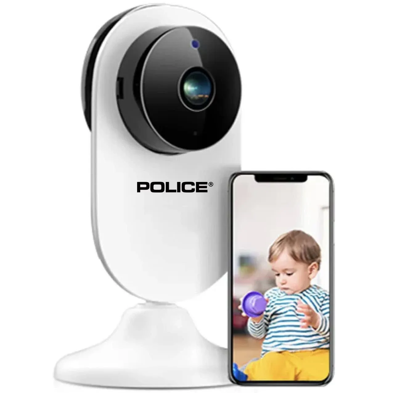 Police WiFi Security Camera HD 1080p Compact Indoor Plug-In Smart Security Camera System, Night Vision, Motion Detection, Two-Way Audio Nanny Cam