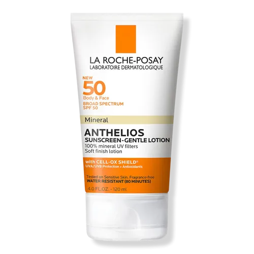 La Roche-Posay Anthelios Mineral Sunscreen Gentle Lotion Broad Spectrum SPF 50, Face and Body Sunscreen with Zinc Oxide and Titanium Dioxide, Oil-Free