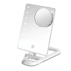 Conair Lighted Makeup Mirror, LED Vanity Mirror, 1X/10X Magnifying Mirror with Phone Holder, Battery Operated in Glossy White