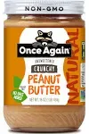 Once Again Natural, Crunchy Peanut Butter, 16oz - Salt Free, Unsweetened - Gluten Free Certified, Vegan, Kosher, Non-GMO Verified - Glass Jar