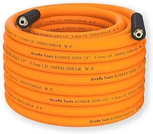 Giraffe Tools Air Hose, 3/8 inch x 50 ft Air Compressor Hose, 1/4 in. MNPT Fittings, Hybrid 300 PSI, Kink Resistant, Lightweight Lead-in Air Hose, All-Weather Flexibility, Orange