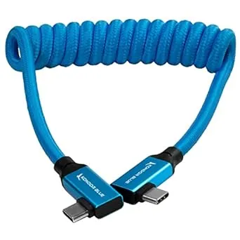 KONDOR BLUE 12-24" Coiled USB C 3.1 GEN 2 10 Gb/s 100W | Right Angle Braided Cable for 8K Data and Power Delivery