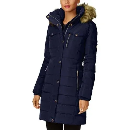 MICHAEL Michael Kors Women's Down Winter Coat with Zip Out Hood-Navy-XL