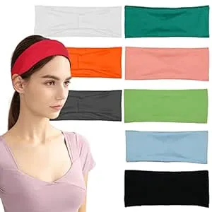 Lotus78, Pack of 8 Wide Headbands for Women Non Slip, Fashionable Sports Hair Bands for Women's Hair, Soft Elastic Stretchy Head Bands, Yoga Workout Headbands for Women Daily Fashion(Smile icon)