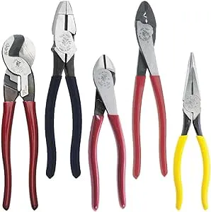 Dipped Plier Kit, Diagonal-Cutting, Needle-Nose, Side-Cutting High Leverage Linesman Pliers, Cutter and Crimper, 5-Piece