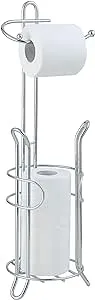 SunnyPoint Bathroom Toilet Tissue Paper Roll Storage Holder Stand with Reserve, The Reserve Area Has Enough Space to Store Mega Rolls; Chrome Finish