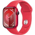 Apple  Watch Series 9 - 64GB - Red-Aluminum-Sport Band-Red - Cellular + GPS - 41mm - Red - Aluminum - Red - Sport Band - Small/Medium Size - Rubber - Excellent