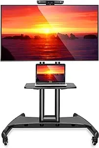 Rolling TV Cart Mobile TV Stand for 40-65 inch Flat Screen, LED, LCD, OLED, Plasma, Curved TV's - Universal Mount with Wheels