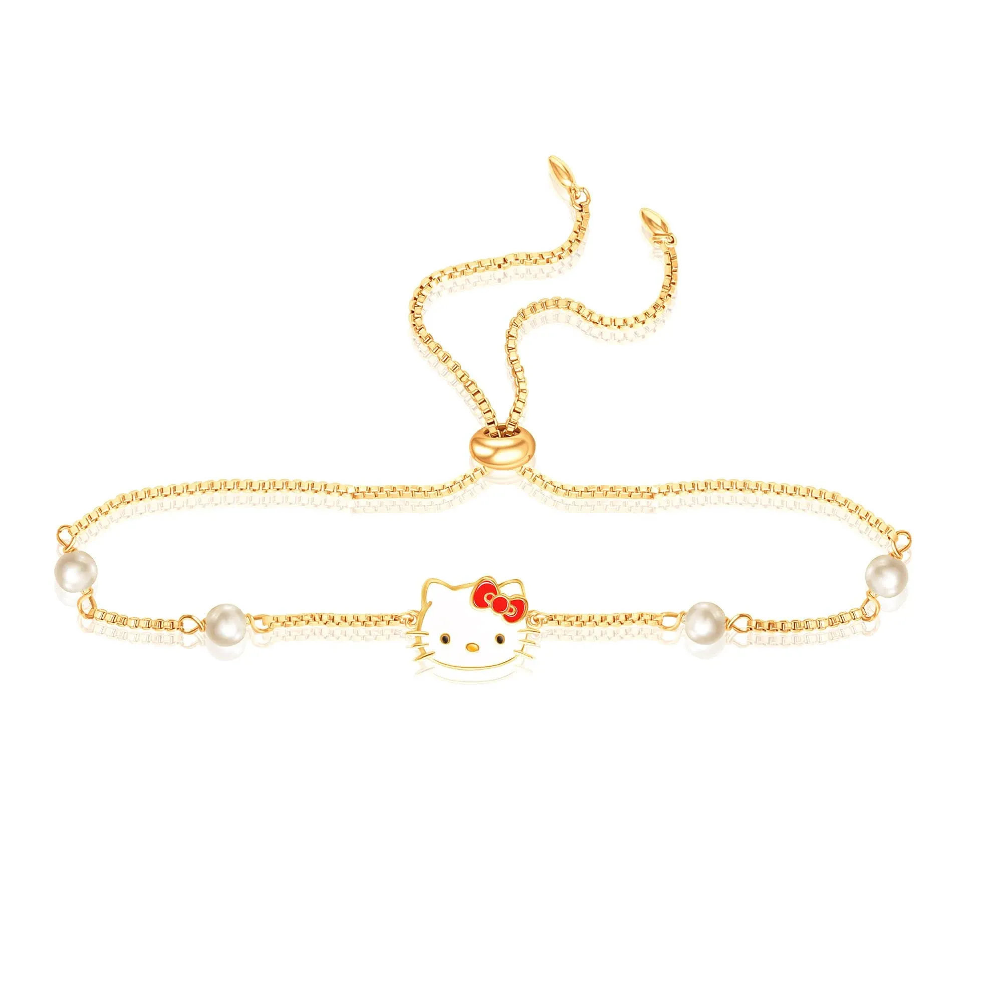 Hello Kitty Bracelet for Women Official License, 18k Gold Flash-Plated and Pave Cubic Zirconia Lariat Bracelet