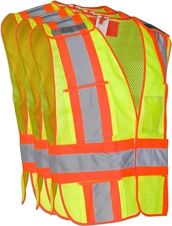 Dasher Products High Visibility Safety Vest, ANSI Class 2 Breakaway Vest with 5 Pockets, Hi Vis 3 Pack