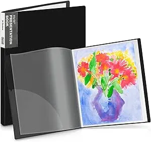 Dunwell 11x14 Binder with Sleeves (Black), 24 Pockets Display 48 Pages, Large Folder with Plastic Sleeves,11x14 Presentation Book with Protector Sleeves, Kids Art Portfolio 14x11,Clear Pages,Vertical