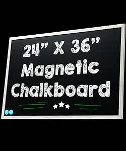 Besso 24 x 36 Magnetic Chalkboard Blackboard - Large Hanging Framed Wall Chalk Board w/Wooden Frame - Rustic 2x3 Wall Black Board to Use at Home and Office - Includes Magnets (Whitewashed)