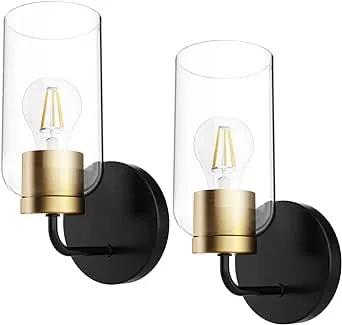 Hamilyeah Gold Wall Sconces Set of Two, Modern Bathroom Sconces Wall Lighting Fixture with Clear Glass Shade,Black and Brass Vanity Wall Lamps for Living Room Kitchen Hallway, UL Listed