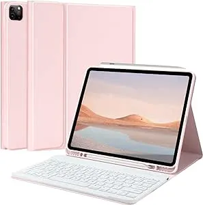 TQQ for iPad Air 13-inch (M2) 2024 & Pro 12.9 inch 2022 Case with Keyboard, Keyboard case for 12.9-inch iPad Pro 6th/5th Generation - with Pencil Holder for New iPad Air 13-inch/iPad Pro 12.9 (Pink)