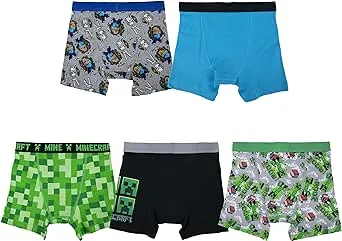 Minecraft Boys' Ultimate Gamer 5-Pack 100% Combed Cotton Boxer Briefs in Sizes 4, 6 and 8