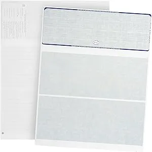 500 Blank Check Stock - Designed for Secure Computer Printed Checks with Quickbooks, and more - Blue Linen Pattern- 500 Sheets - 8.5 Inch x 11 Inch