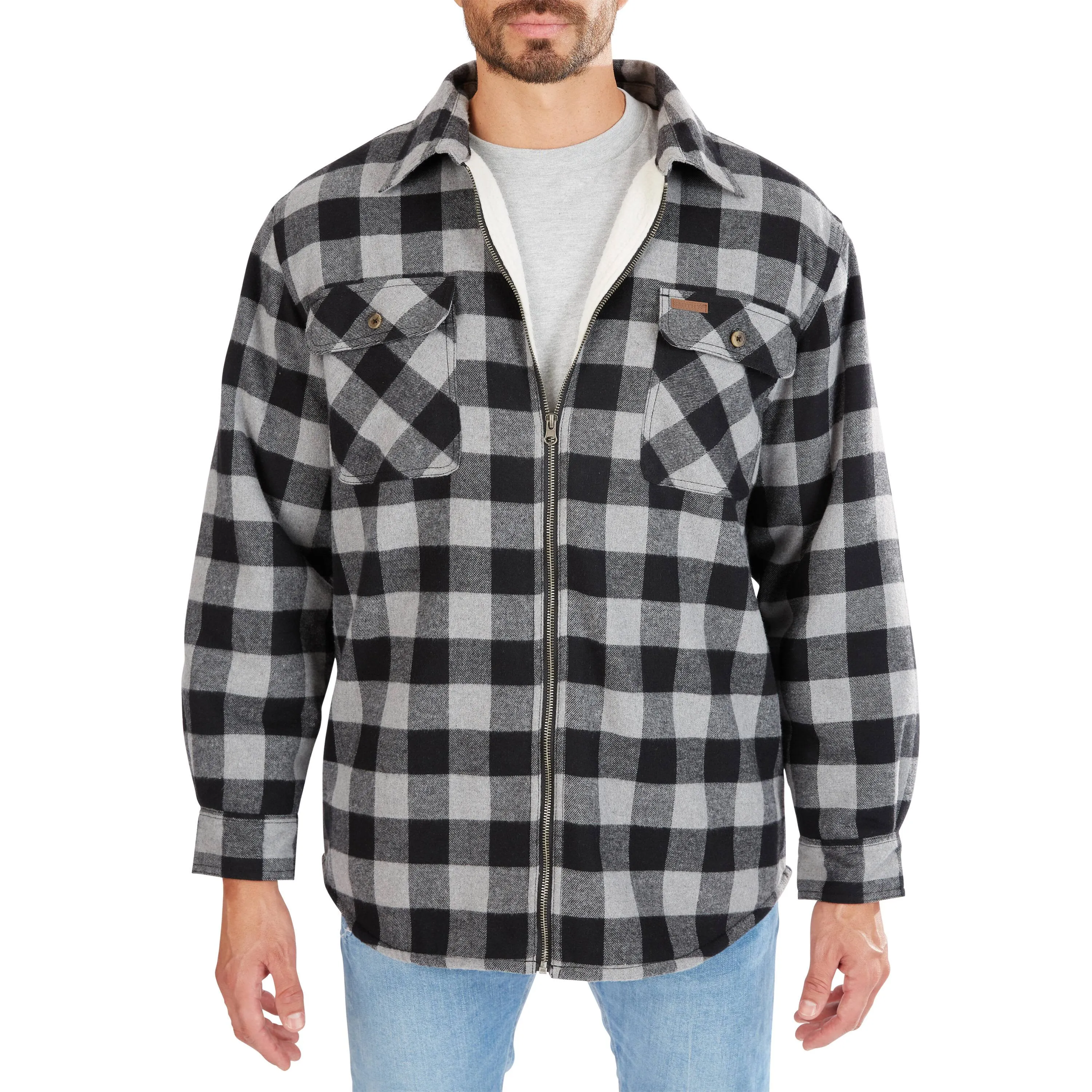 Smith's Workwear Men's Sherpa-Lined Flannel Shirt Jacket