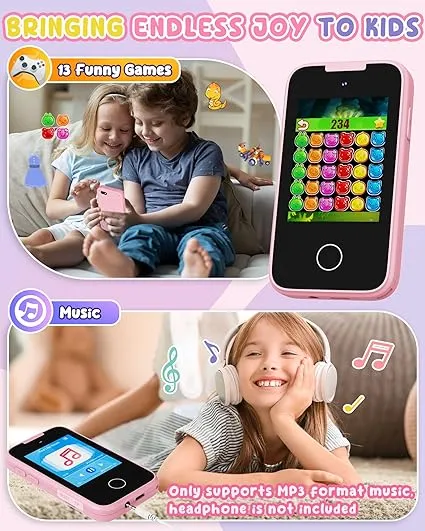 UCIDCI Kids Smart Phone Toys for Girls Ages 3-7 with Dual Camera - Toddler Phone Toys with Learning Games, Travel Toys with MP3 Music Player for Christmas, Birthday Gifts for 3 4 5 6 7 Year Old Boys