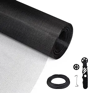 HTVRONT Window Screen Replacement and Screen Repair Kit for Windows or Doors, 48"*118" Window Screen Roll with Rolling Tool/Hook/Spline, Screen Door Repair Kit-Black