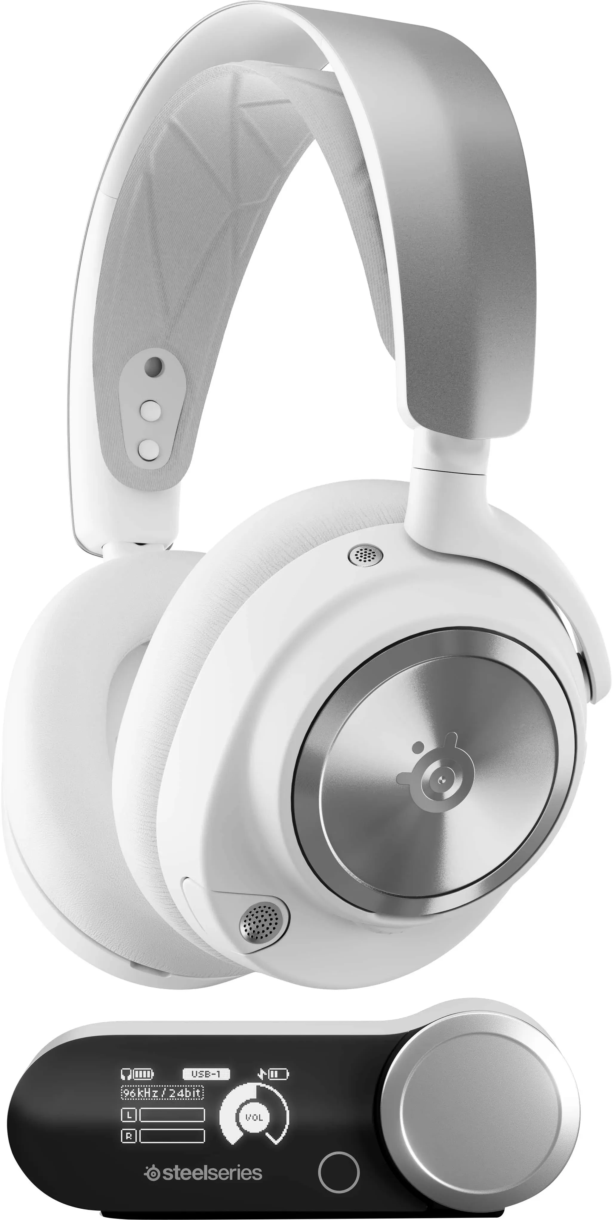 SteelSeries Arctis Nova Pro Wireless Multi-System Gaming Headset - Premium Hi-Fi Drivers - Active Noise Cancellation - Infinity Power System - Stealth Retractable Mic - PC, PS5/PS4, Switch, Mobile - White