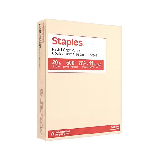 Staples Pastel Colored Copy Paper 8 1/2" x 11" Cream 500/Ream (14789)