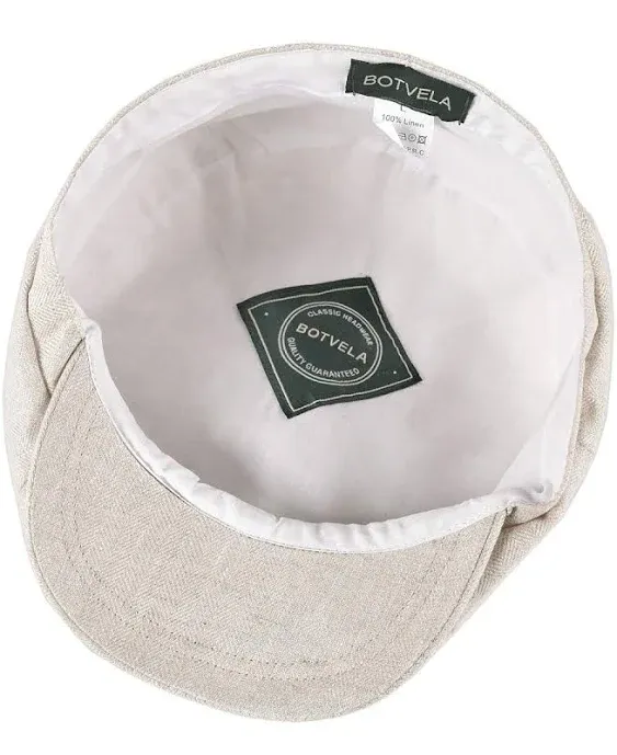 BOTVELA Men's Linen Newsboy Cap Herringbone Breathable Summer Hat