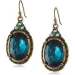 Burnished Brass-tone Indicolite Blue Color And Ab Accent Oval Drop Wire Earrings