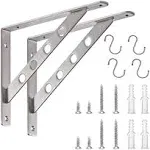 Heavy Duty Shelf Bracket, 10" Stainless Steel L Shaped Solid Shelf Support Corner Brace Joint Right Angle Bracket (10"(2 Packs with 4Pcs M6 x 60mm Bolts Nuts Kit))