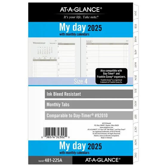 At-a-glance 2025 Daily Monthly Planner Two Page per Day Refill loose-leaf Desk