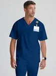 Grey's Anatomy Classic Men's Evan 2-Pocket V-Neck Scrub Top Large Indigo