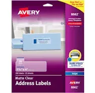 Avery Clear Easy Peel Address Labels Inkjet 1 1/3 x 4 350/Pack 8662 72782086626 | eBay