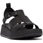 FitFlop Women's F-Mode Raw-Edge Leather Flatform H-bar Slides Wedge Sandal