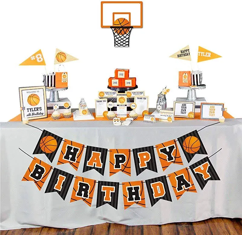 Levfla Basketball Happy Birthday Banner Slam Dunk Party Decoration Supplies Kids Teenagers Boys B-Day Photo Prop Pennant Ideas NO DIY Required