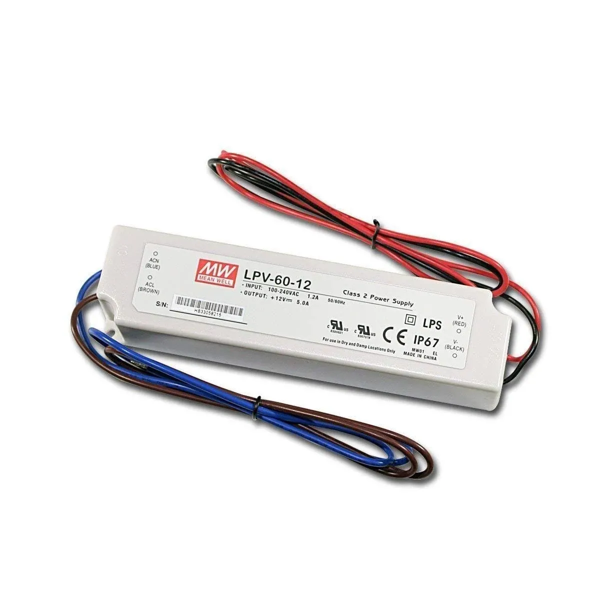 Mean Well LED Driver 60W 12V 5A Series LPV-60-12 AC-dc Power Supply