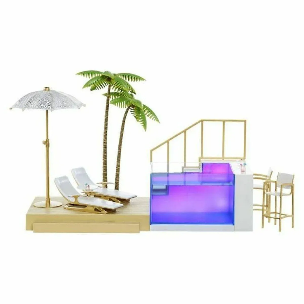 Rainbow High Color Change Pool & Beach Playset : 7-in-1 Light-Up-Multicolor Changing Pool, Adjustable Umbrella, and Pool Accessories. Fits 7 Fashion Dolls, Toy Gift for Kids Ages 6 7 8+ to 12 578475