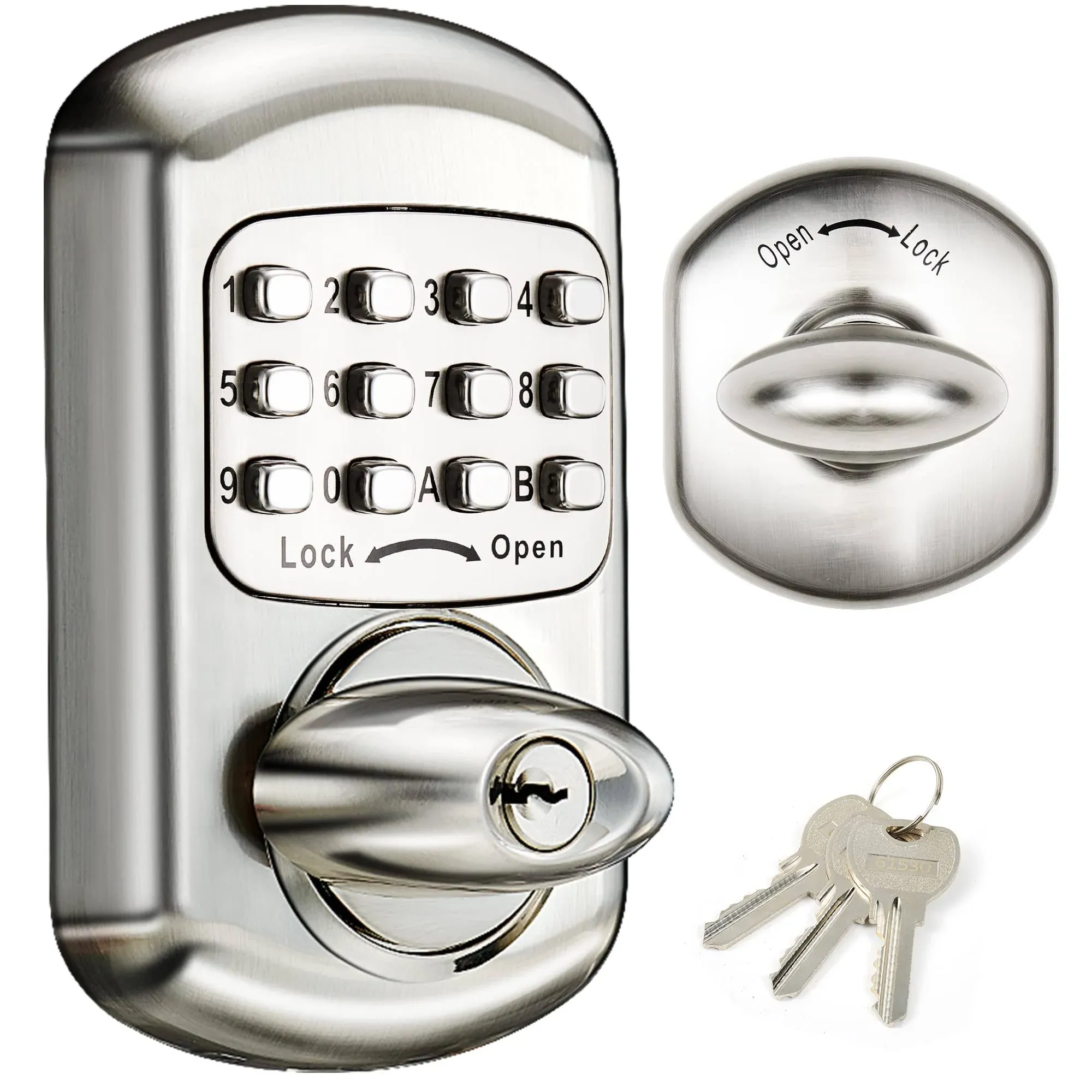 Keyless Entry Door Lock - Keypad Deadbolt Door Lock, Digital Door Lock, Mechanical Door Lock - No Risk of Low Power (Silver)