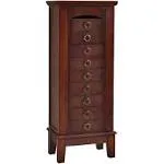 Giantex Jewelry Armoire Cabinet Chest Storage Stand Organizer Mirror Top with 6 Drawers Box Wood Finish 8 Necklace Hooks Bedroom Furniture Large Mirr