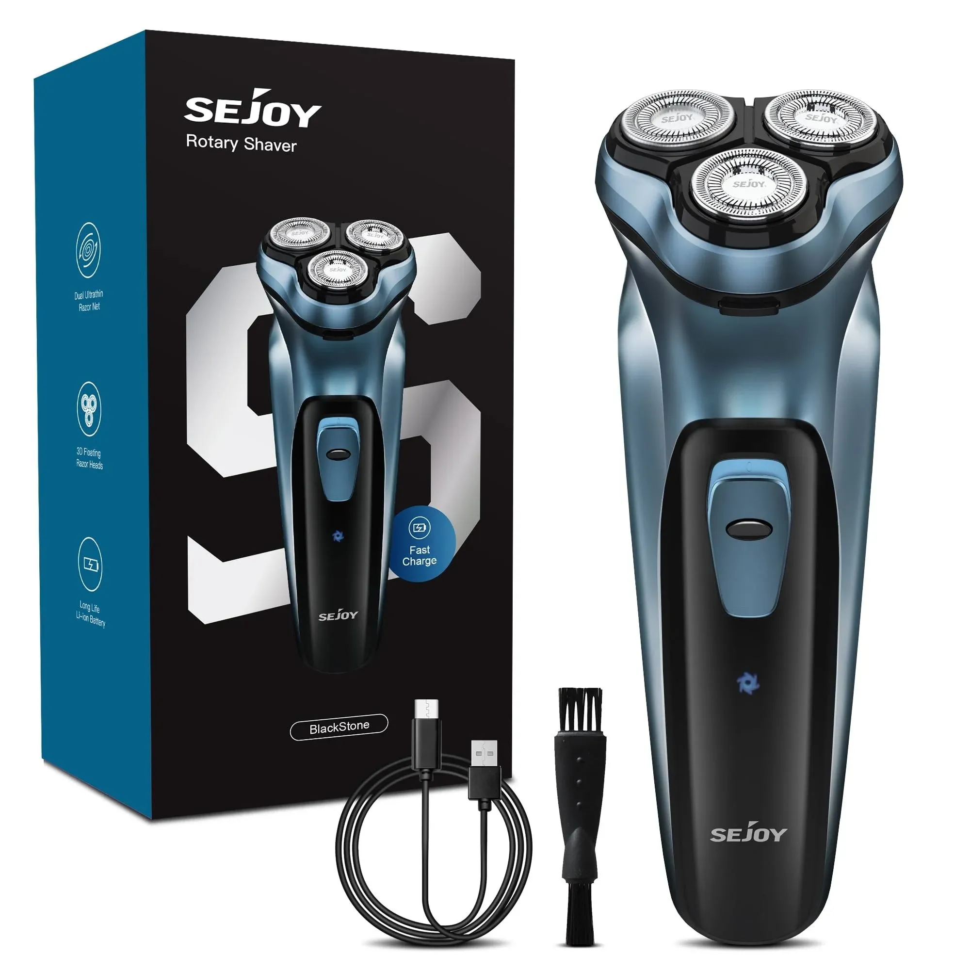 Sejoy Electric Shaver Razor for Men Face,3D Rechargeable Rotary Shaver,IPX7 Waterproof, Anti-Pinch Electric Razor for Shaving Face, Magnetic Shaver